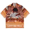 Mäns casual skjortor 2023 White Wacko Maria Shirt Full Shield Pattern Print Short Sleeve Men Women Hawaii Beach Japan
