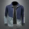 Herrenjacken Four Seasons Denim Patchwork Hoodie Männer Stehkragen Casual Retro Cardigan Mantel