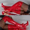 Сапоги рибтрини сексуальные заостренные пальцы бедра высокие ботинки для женщин высокие каблуки застегиваются на колено длинные ботинки красные белые черные туфли Женщина J230803