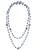 Pendentifs 6mm Lapis Lazuli Long Collier 12mm Pièce Noire Perle Cristaux Bleus FoLisaUnique Tendance Bijoux Pour Femmes Fille Cadeau 50 Pouces