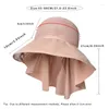 Chapeaux à larges bords Bow Pleat Design Sunshade Bucket Hat Protection solaire extérieure pour femme Casquette de plage Mesh Respirant Châle Accessoires d'été