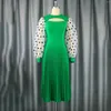 Robes décontractées de luxe vert plissé femmes col rond manches longues taille haute mi-mollet élégant fête d'anniversaire dîner Vestidos Mujer