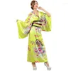 Ethnic Clothing Japanese Traditional Women Kimonos Girls Anime Performance Wear Flower Print Formal Bathrobes Cosplay Costume