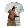 Camisetas masculinas 2023 verão casual moda divertida hipopótamo camiseta estampada em 3D street top camisa de manga curta na moda solta