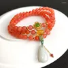 Strand Wholesale Bracelet en pierre naturelle rouge du sud perles rondes en cristal avec rangée de main de goutte d'eau pour les femmes fille bijoux de mode
