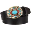 Other Fashion Accessories Fashion Women's Genuine Leather Belt Mosaic Gem Turquoise Belts Metal Buckle Arabesque Pattern Retro Lady Jeans Waistband Gift 230802
