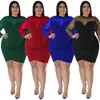 Robes grande taille Vêtements pour femmes Automne Mode Casual Sexy Fesses Enveloppé Discothèque Avec Maille Multicolore Robe Dames XL-5XL Oversize