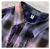 Men's Hoodies Sweatshirts American retro plaid patchwork purple shirt casual tops men sweatshirts high street couples 2023 trendy streetwear 230802