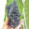 Grote Zwarte Obsidiaan Steen Ganesha Standbeeld Gesneden Decor Natuurlijk Vulkanisch Lava Glas Kwarts Kristal Olifant God Hindoeïstische Godheid Ganesh Beeldje Altaar Goddelijke Verbinding