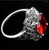 Cluster Rings 925 S SILVER 17 22mm FACETED RED MARCASITE RING TAILLE 7/8/9/10 Anniversaire Cadeau