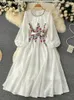 カジュアルドレスsyiwidii女性用白いドレスメッシュ刺繍フレアパフスリーブoネックエレガントなハイウエストライン