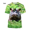 Camisetas masculinas 2023 verão casual moda divertida hipopótamo camiseta estampada em 3D street top camisa de manga curta na moda solta