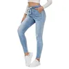 marchio viola Elastico a vita alta da donna con coulisse Pantaloni slim fit lavati Baby blue Jeans da donna in denim strappato alla moda da strada da donna