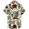 Męskie koszule z krótkim rękawem Hawajska koszula One Button 3D Skull Print Oddychanie plaż