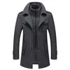 New Autumn Winter Wool Coat Men Fashion Double Collar Thick Jacket Single Breasted Trench Coat Men Casual Wool Blends Overcoats