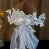 Grampos de cabelo brancos brilhantes feitos à mão acessórios de casamento tiaras de flores pérolas mulheres jóias de noiva de fada