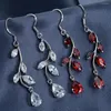 Dangle Earrings Silver Color Crystal CZ Gem Leaf Long Drop Purple Green Red Stone Luxury Bridal Wedding Jewelry For Women