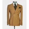 Costumes pour hommes Beige Ivoire sur mesure hommes 2 pièces Double boutonnage coupe ajustée mode formelle marié tenue de fête de mariage dîner