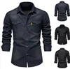 4XL 5XL Camisa jeans de algodão elástico masculina manga longa qualidade camisas de cowboy para homens casuais roupas justas masculinas