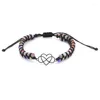 Charm Bracelets de dupla camada de pedra natural vazada em aço inoxidável eletrocardiograma em forma de amor pulseira trançada para mulheres