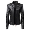 Veste de printemps en cuir pour femmes 2023 Slim Fit Vêtements de moto Punk Mode courte et manteau Pu Noir