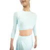 Stage Wear Licht Rivier Blauw NylonLyc Dans Crop Top Chiffon Rokken Performance Kostuum Voor Dames En Meisjes 13 Maten