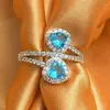 Wedding Rings Luxury Female Heart Ring Trendy Round Silver Color For Women Charm Blue Zircon Stone Engagement Jewelry