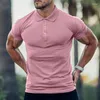 Polos Masculinos Trendy Slim Polo Shirt Casual Sports Fitness Clothing Top Summer Color Solid Respirável T-shirt Adequado Para Homens