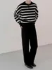 Men's Sweaters Men Autumn Ins Trendy Loose Stripe Tops Chic Round Neck Classic Black White Collar Jumper Streetwear Clothing