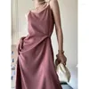 Casual Dresses Women Satin Suspender Sleeveless Summer French Elegant High-end Design Niche Petite Tie Dress Camisole Pink Clothing