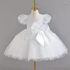 Girl Dresses Baby Bow Paiugh Abito da festa Abito Fluffy White Wedding 1 ° compleanno Principessa per abito da battismo a base di bastoncelli