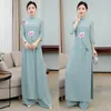 Roupas étnicas 2023 Feminino Estampado de Flores Aodai Vietnã Cheongsam Conjunto Tradicional Chinês Top Calças