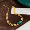 Strand Crystal Cuban Link Bracelet z zielonym kamieniem gruby łańcuch dłoni dla kobiet złoto platowane na nadgarstku krawężniki pulsera