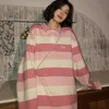 Women's T-Shirt Pink Striped T Shirts Women Oversize Kawaii Clothes Korean Polo Tshirts Long Sleeve Loose Preppy Style Tees Tops Autumn 230802