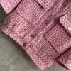 Kvinnors jackor högkvalitativa handgjorda verkstad rosa tweed kort kappa för kvinnors kvart ärm topp 230803