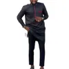 Survêtements pour hommes Dashiki hommes costume noir à manches longues chemise pantalon ensemble hommes deux pièces tenue ethnique fête costumes quotidiens hommes africains vêtements M-4XL J230803