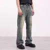 Mannen Jeans Harajuku Streetwear Y2K Gele Modder Rechte Flare Broek Unisex Gewassen Vintage Effen Baggy Casual Denim Broek Oversized