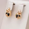 Pendientes de aro Wbmqda 585, Color oro rosa, hojas negras, esmalte para mujer, joyería sencilla de lujo, regalo, accesorios finos para fiesta de boda