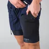 Mäns shorts Mens 2 In1 Running Summer Elastic Bodybuilding Fitness Short Pants Navy Blue Practice Jogger Gym Workout