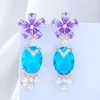 Boucles d'oreilles pendantes Siscathy 2023 luxe cubique zircone cristal pierre précieuse fleur pendentif goutte pour les femmes coréenne mode Banquet bijoux