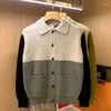 Men's Sweaters Korean Kintted Sweater Chic Pullover Tops Autumn Winter Vintage Polo Collar Long Sleeve Streetwear Knitwear C98