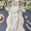 Casual Dresses Summer Knit Strapless Camis Midi Dress Girls High Waist Slim Plain Bodycon Long For Women