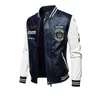 Vestuário de motocicleta NOVA Jaqueta de couro masculina Jaqueta de beisebol bombardeiro Motociclista Casaco de plutônio Faux Pilot Fleece College Top de couro preto Slim Fit motocicleta x0803