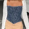 Damen Tanks Sommer Ankunft Denim Jacquard Stoff Unregelmäßiger Saum Eng Anliegendes Mädchen Bustier Crop Top Trägerloses Tank