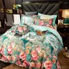 Set di biancheria da letto Lussuoso set di cotone jacquard con stampa floreale Copripiumino Lenzuolo con angoli Federe Tessili per la casa