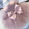 Vestido de menina roupas de bebê crianças aniversário casamento malha chiffon saia manga longa fofo meninas frisado vestido de festa para primavera e outono