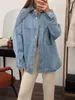 Women's Blouses Oversized Denim Shirt Jean Jacket Light Blue Boyfriend Long White Work Shackets With Pocket
