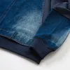 Men's Jackets Mens Denim Patchwork With Back Strap Design Hooded Jacket Hip Hop Striped Hoodies Zip Pullover Coat