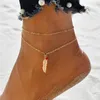 Anklets Modyle Gold Color Leaf Feather for Women Armband Fotben smycken dubbelkedja röda pärlor
