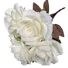 Dekorativa blommor Vit brud bröllop som håller bukett av dekoration 7-gaffla Peony Roses Artificial Home Party Accessories